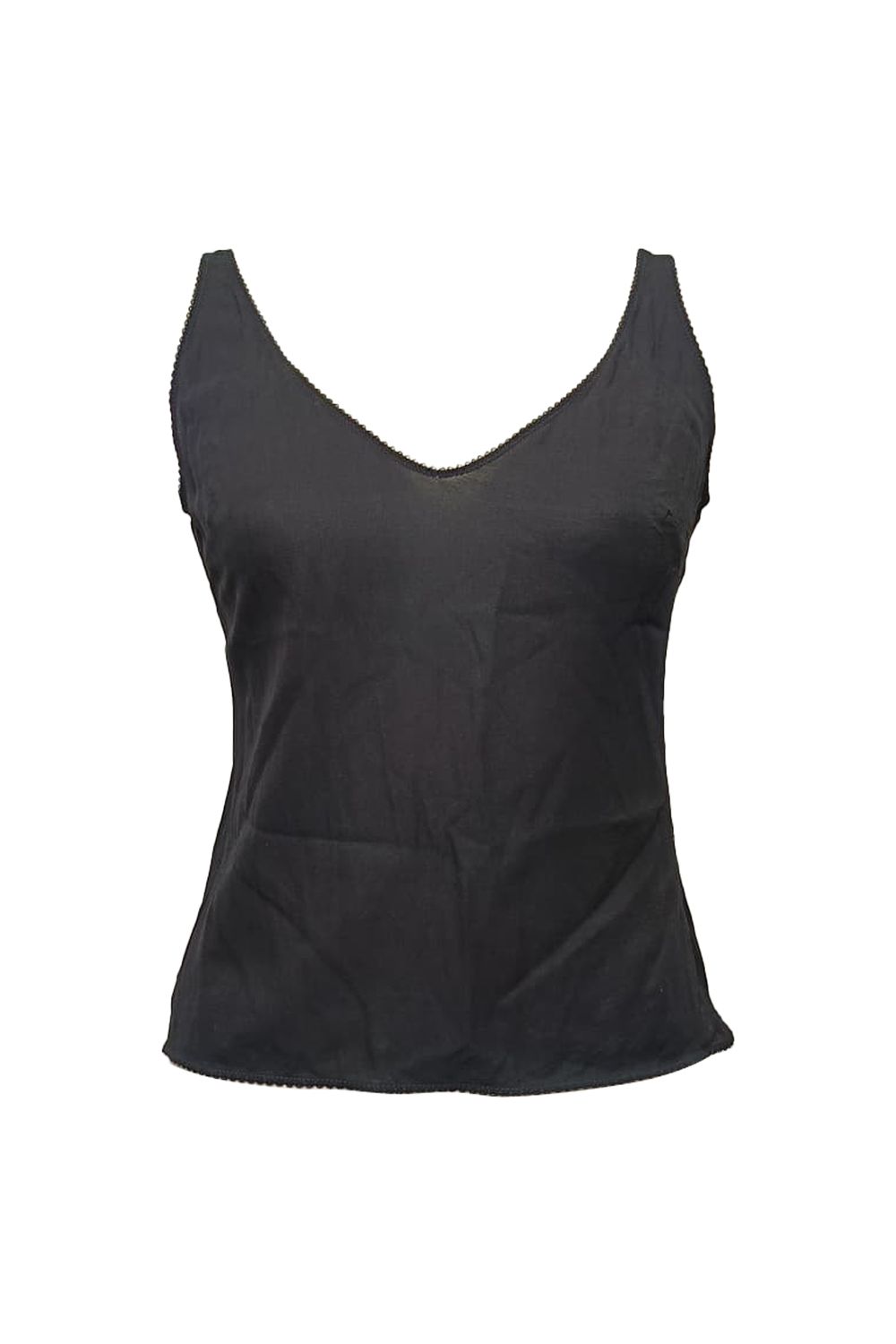 Chanel V-neck Lace-Trimmed Tank Top in Black Viscose