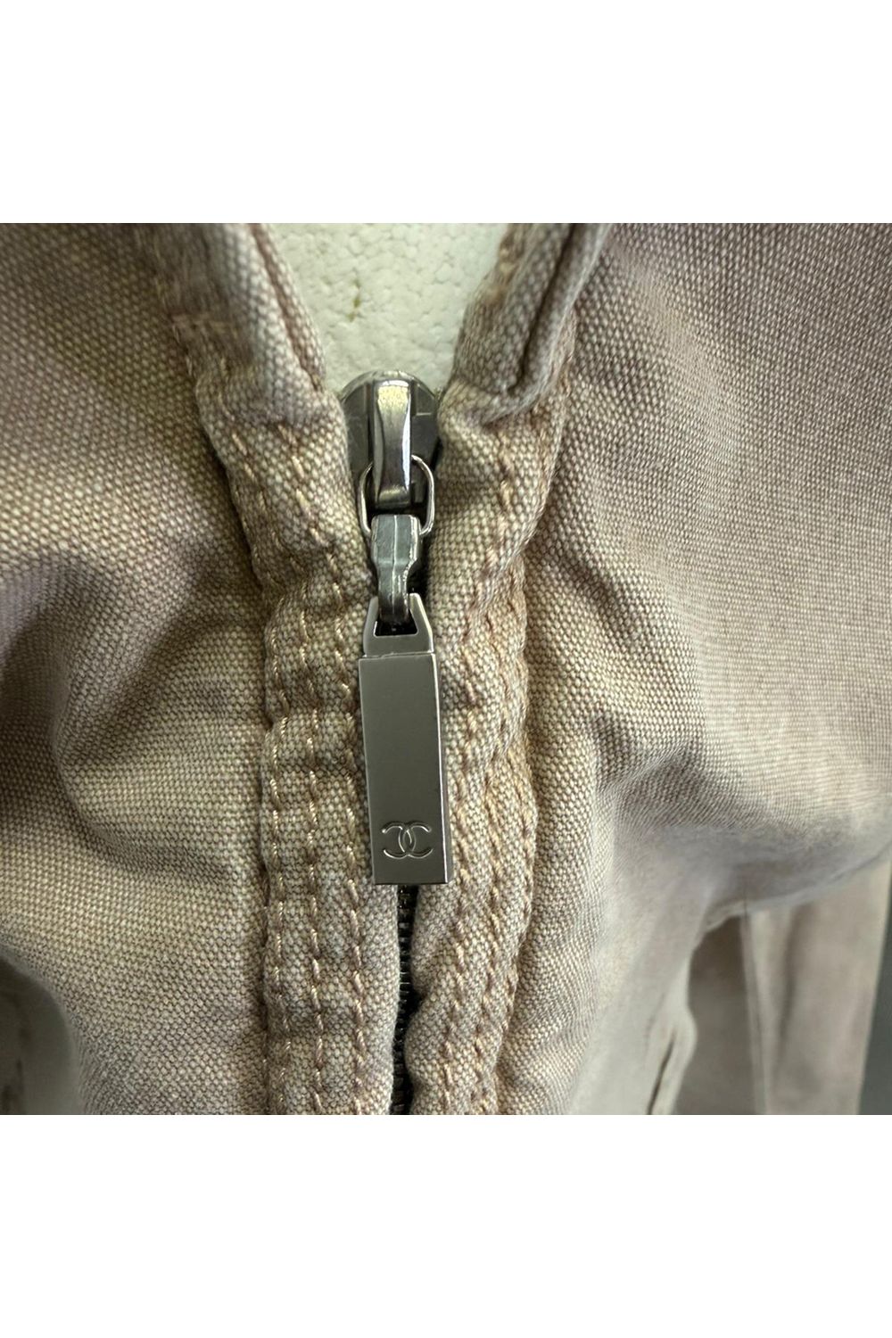  Chanel Zip-Up Denim Jacket in Brown Cotton