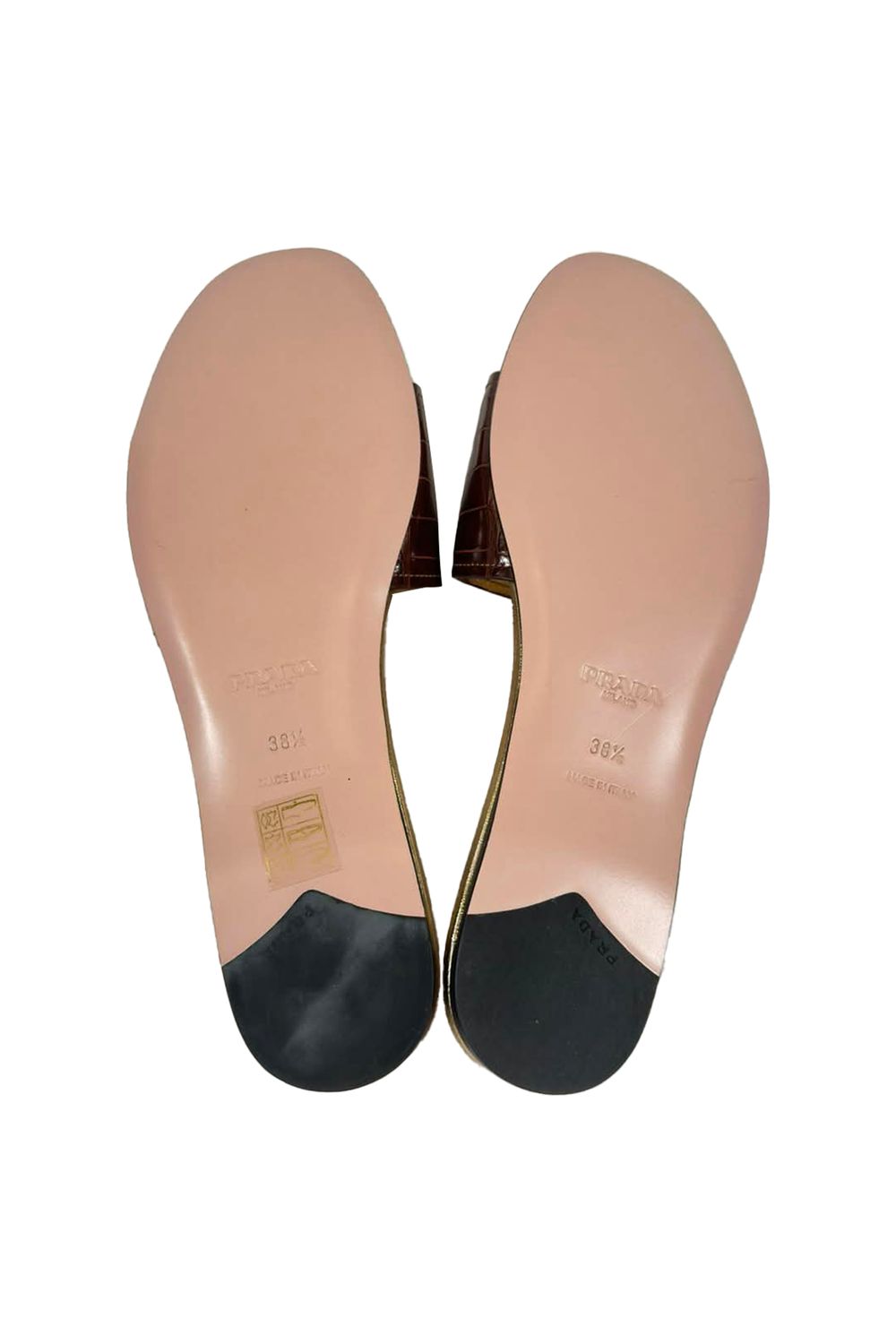 Prada Croc-Embossed Slide Flat Sandals in Brown Leather