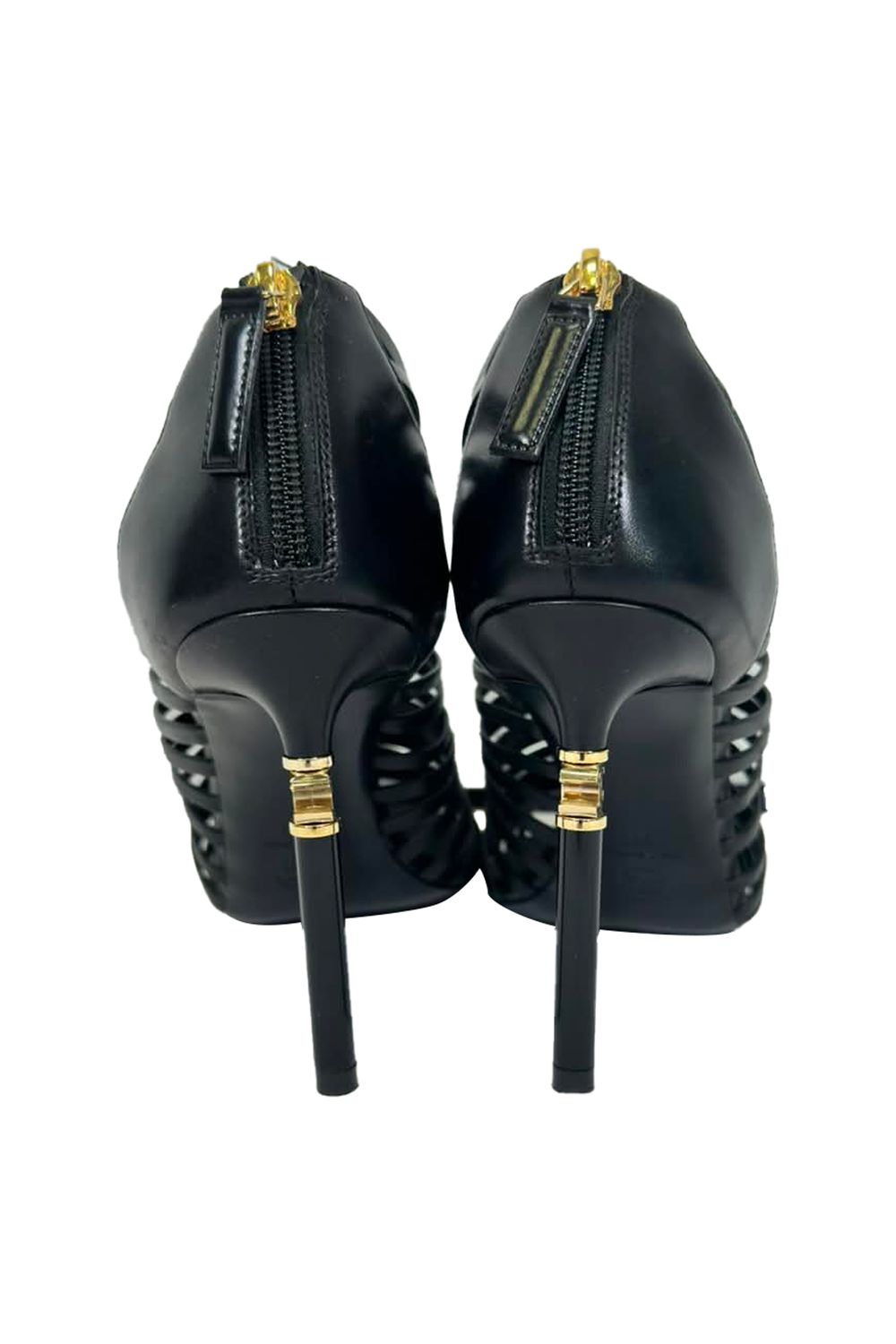  Chanel CC Caged Sandal Heels in Black Leather