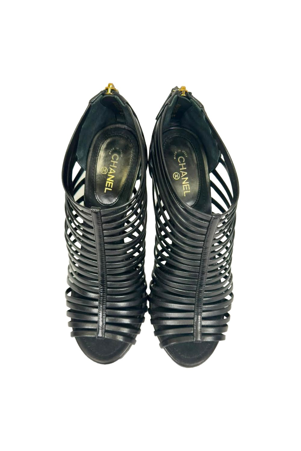  Chanel CC Caged Sandal Heels in Black Leather