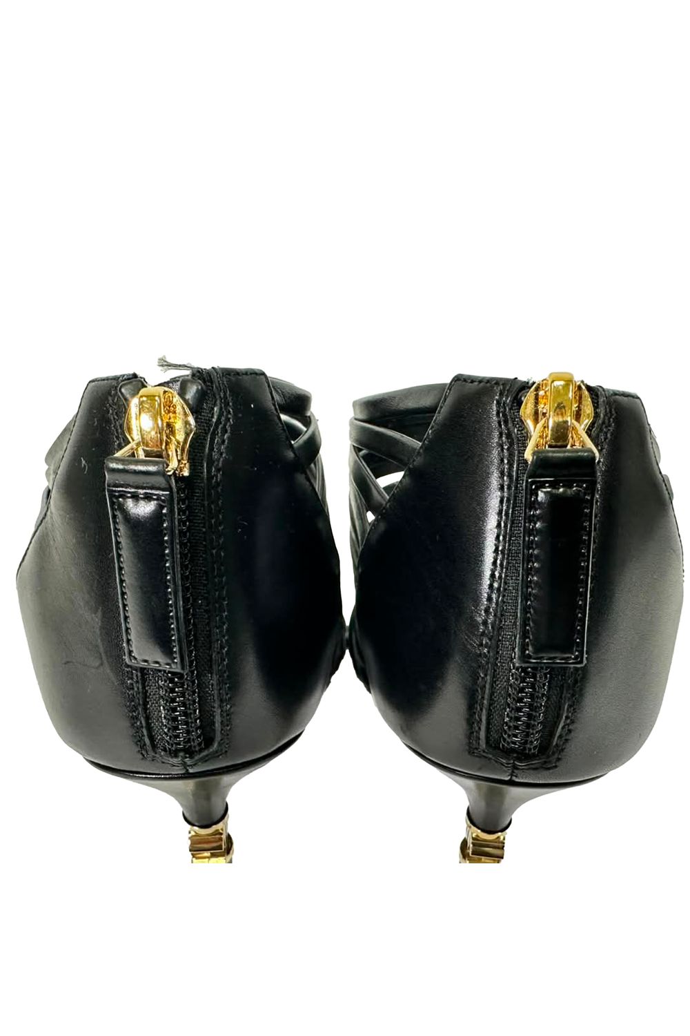  Chanel CC Caged Sandal Heels in Black Leather