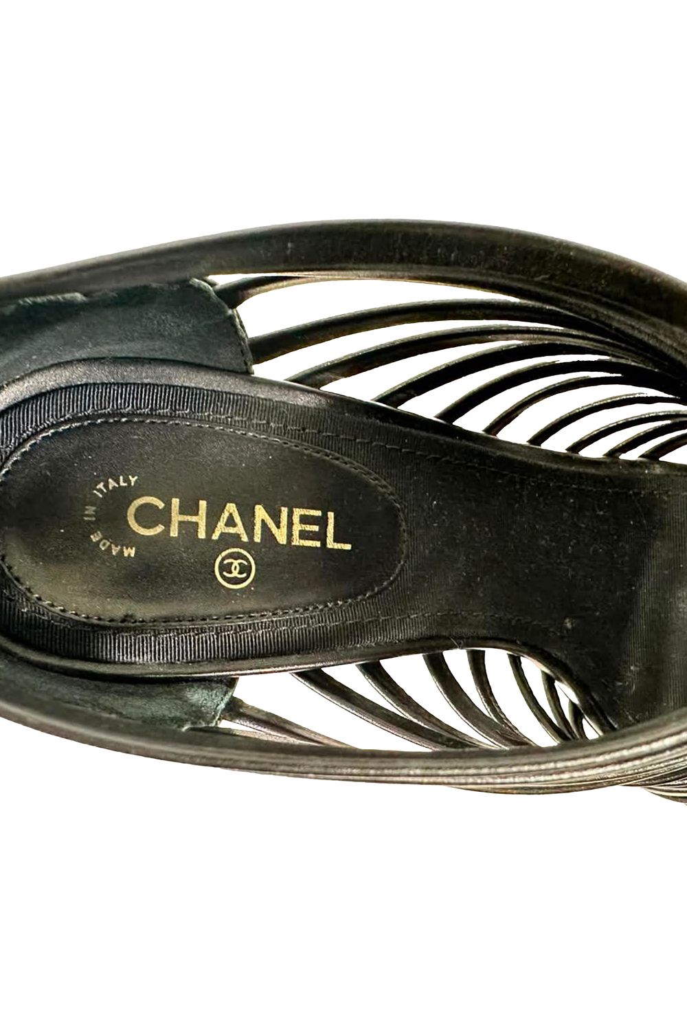 Chanel CC Caged Sandal Heels in Black Leather