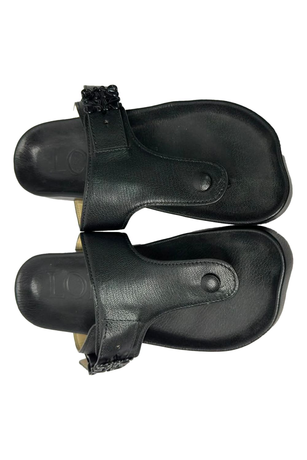 Loewe Ease Embellished Thong Slippers in Black Lamb Leather