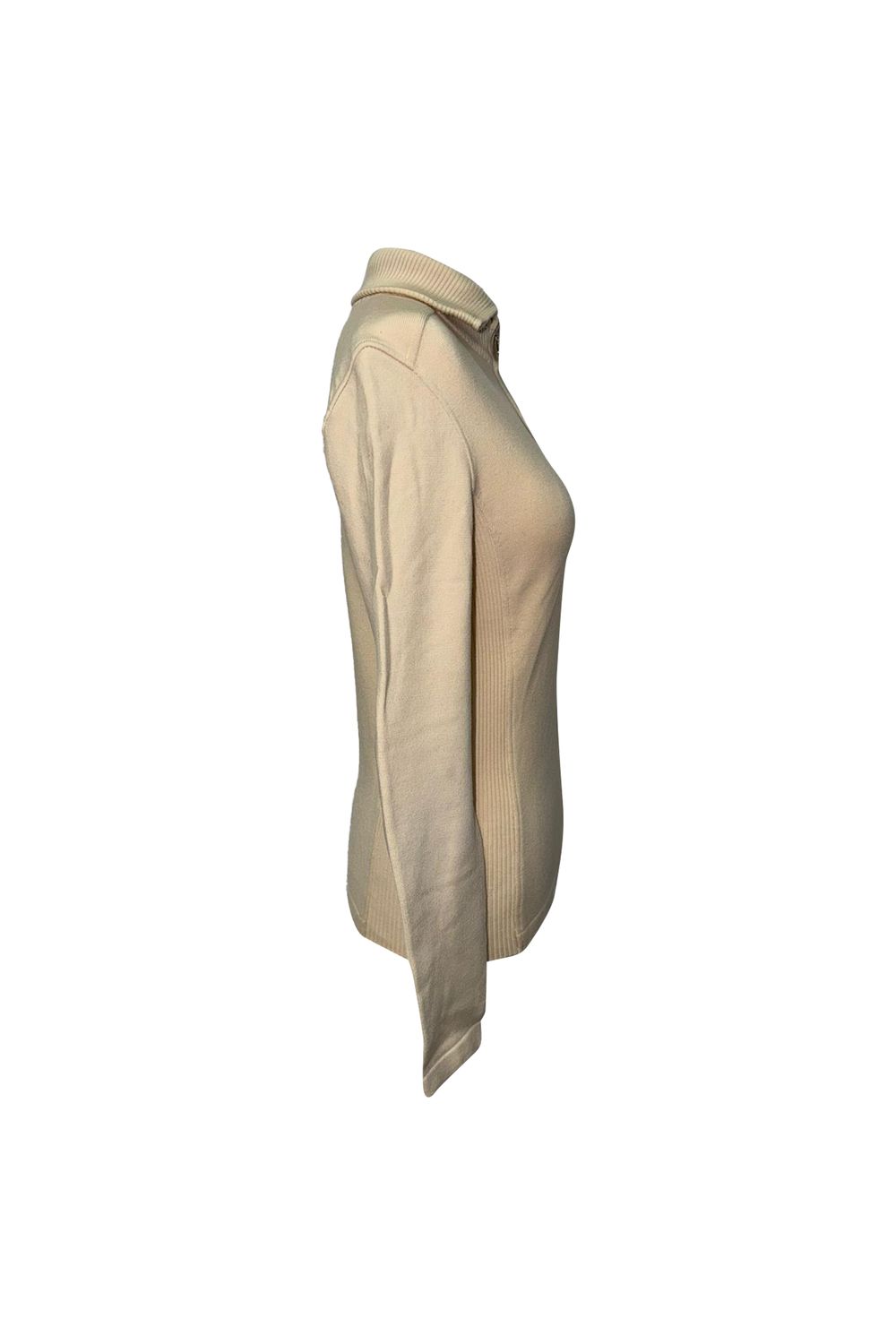 Prada Zip-Up Elbow-Patched Sweater in Beige Wool