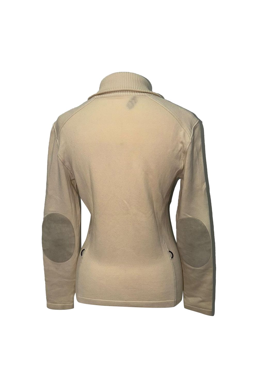Prada Zip-Up Elbow-Patched Sweater in Beige Wool