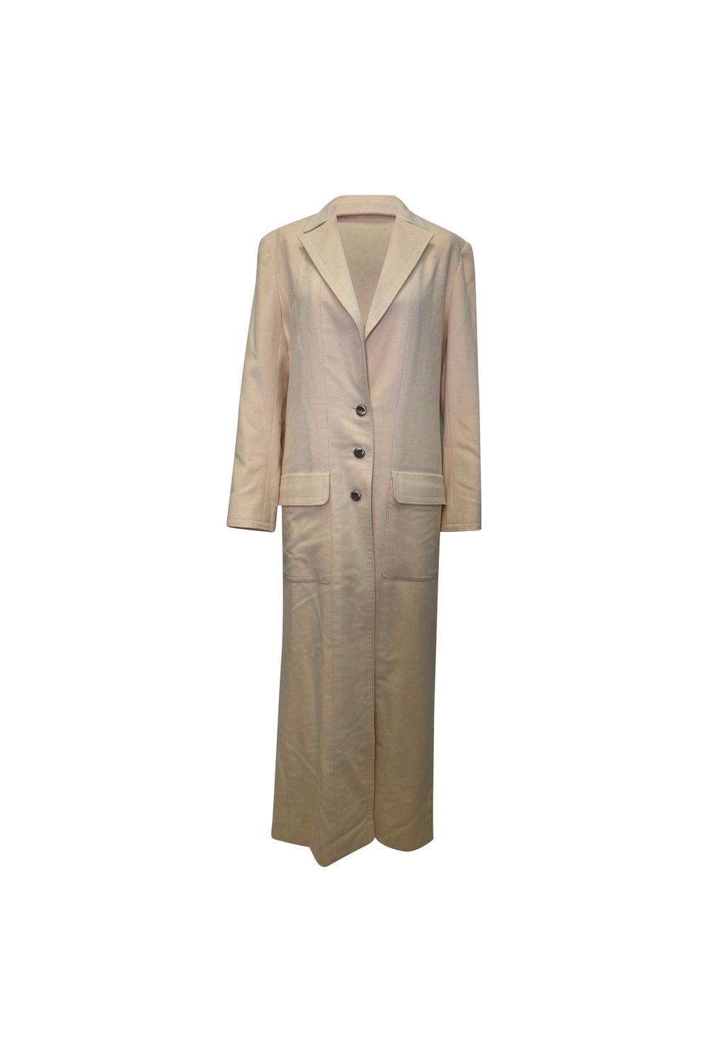Chanel Single Breasted Long Coat in Cream Wool