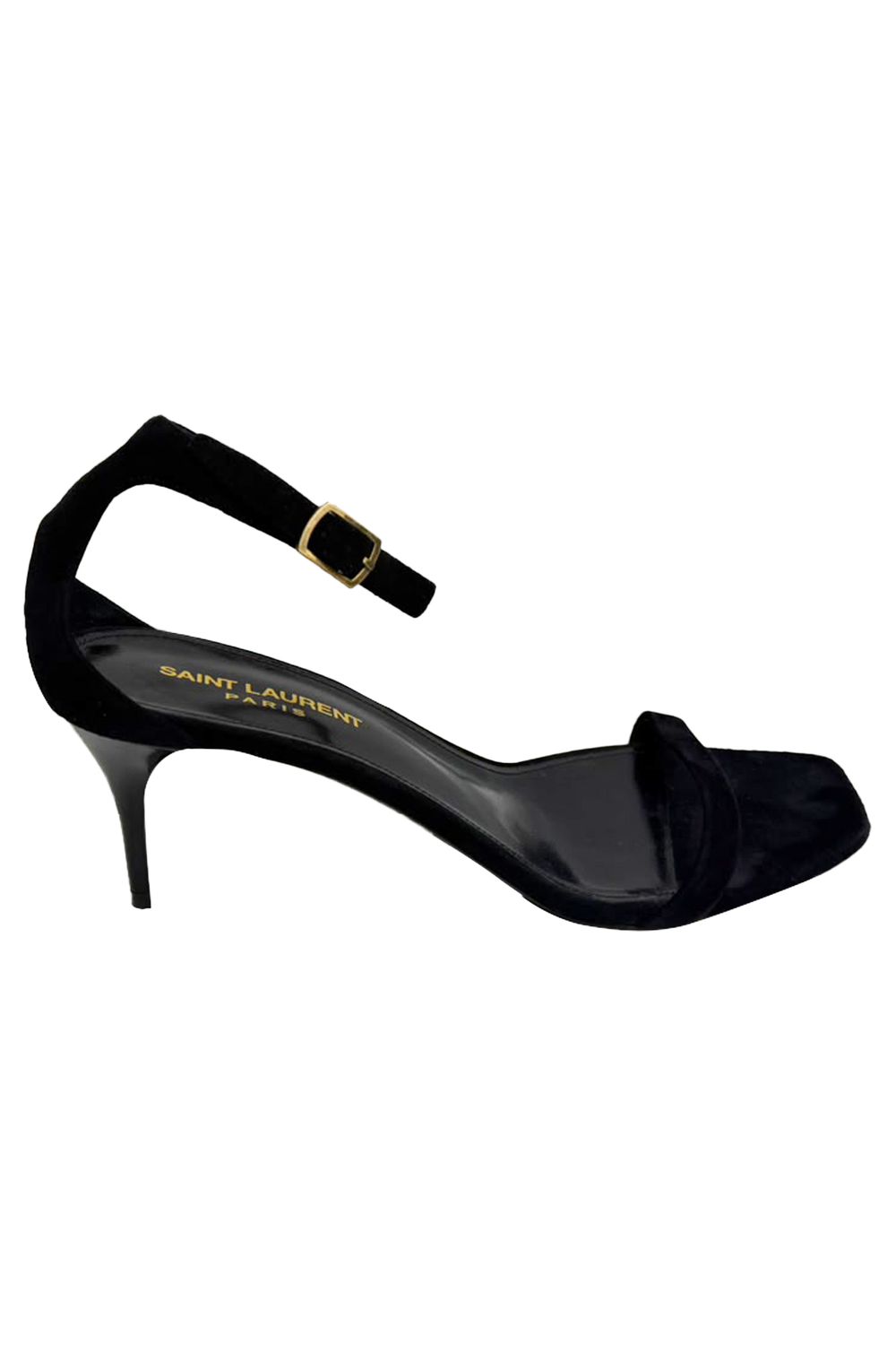  Saint Laurent Lexi 65 Ankle Strap Sandal Heels in Black Suede