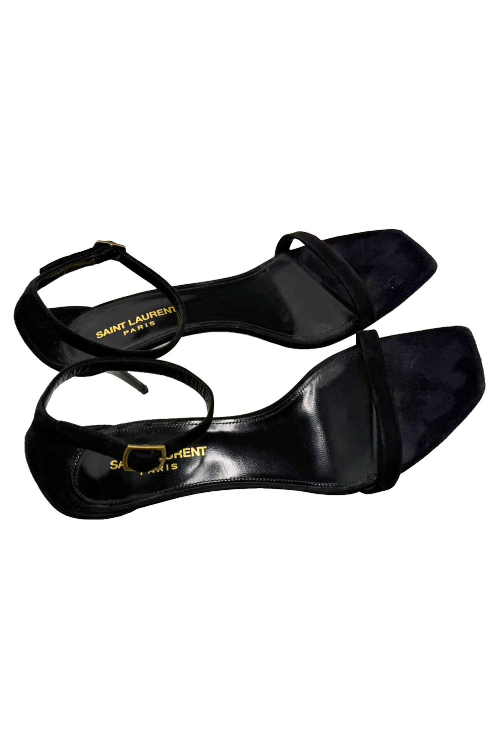  Saint Laurent Lexi 65 Ankle Strap Sandal Heels in Black Suede