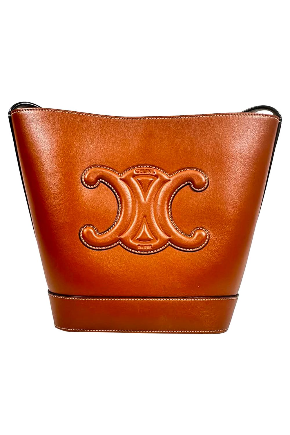 Celine Small Cuir Triomphe Bucket Bag in Brown Leather