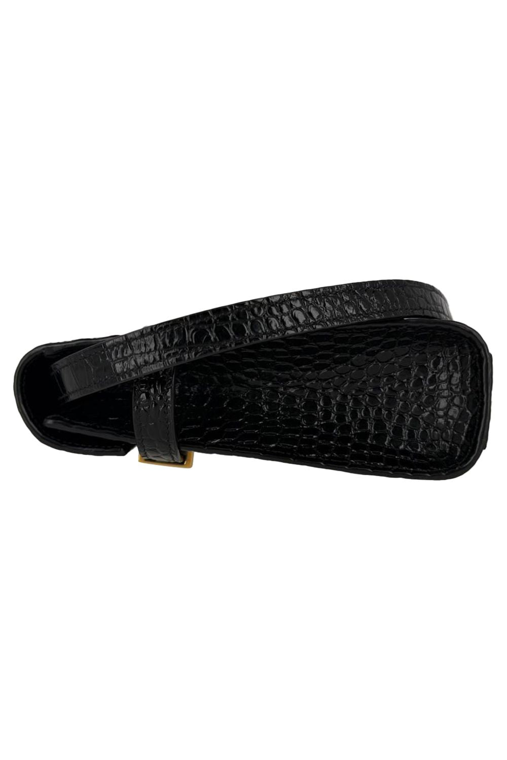 Saint Laurent Croc Embossed Manhattan Shoulder Bag in Black Leather