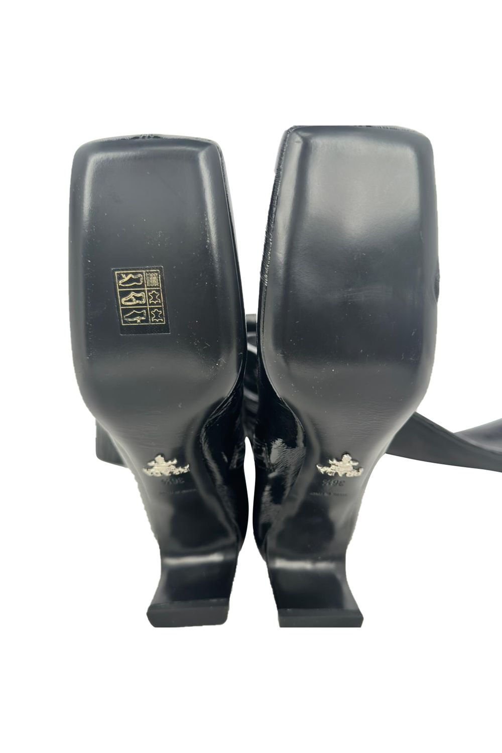  Prada Square-Toe Over-The-Knee Boots in Black Patent Leather