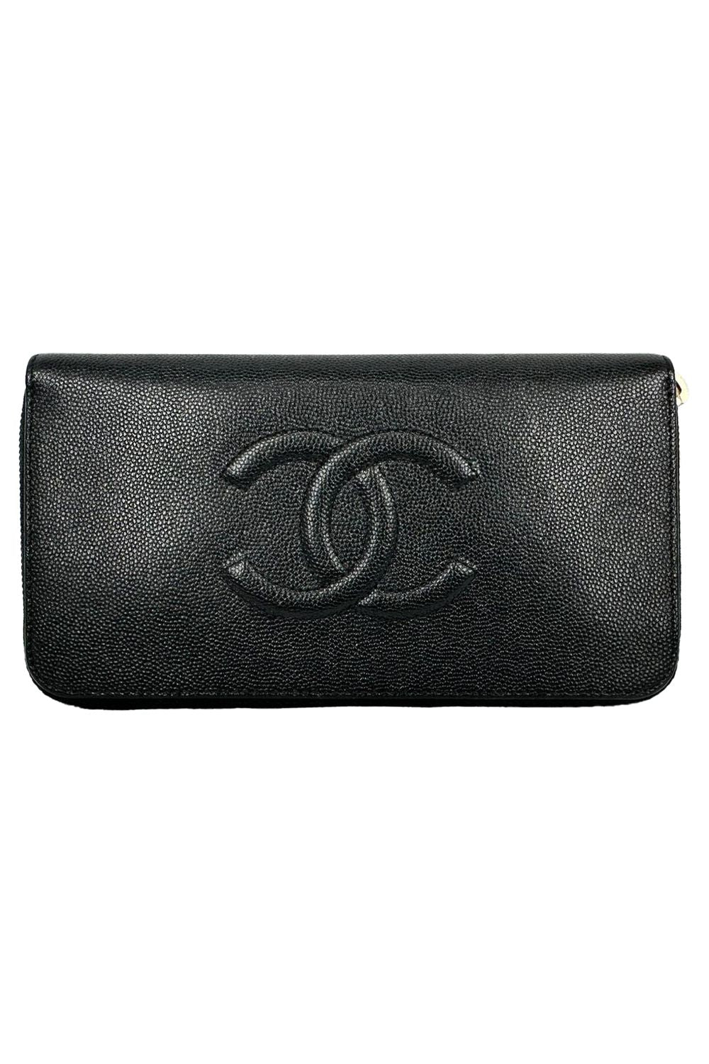  Chanel Timeless CC Zipped Long Wallet in Black Caviar Leather