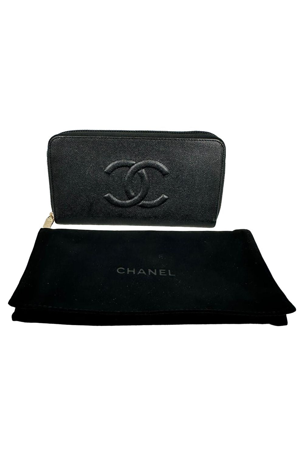  Chanel Timeless CC Zipped Long Wallet in Black Caviar Leather