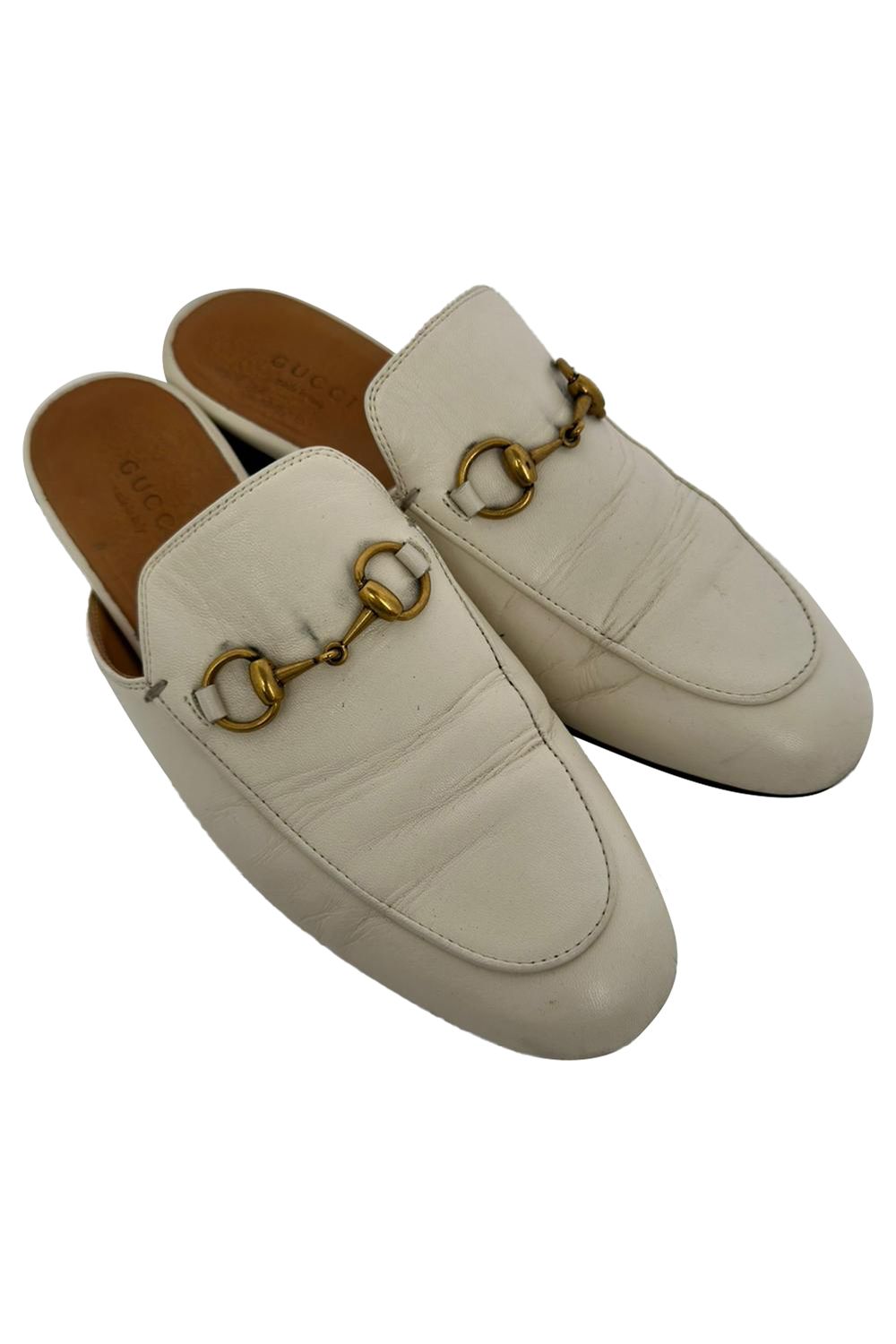 Gucci Horsebit Accent Mules in White Leather