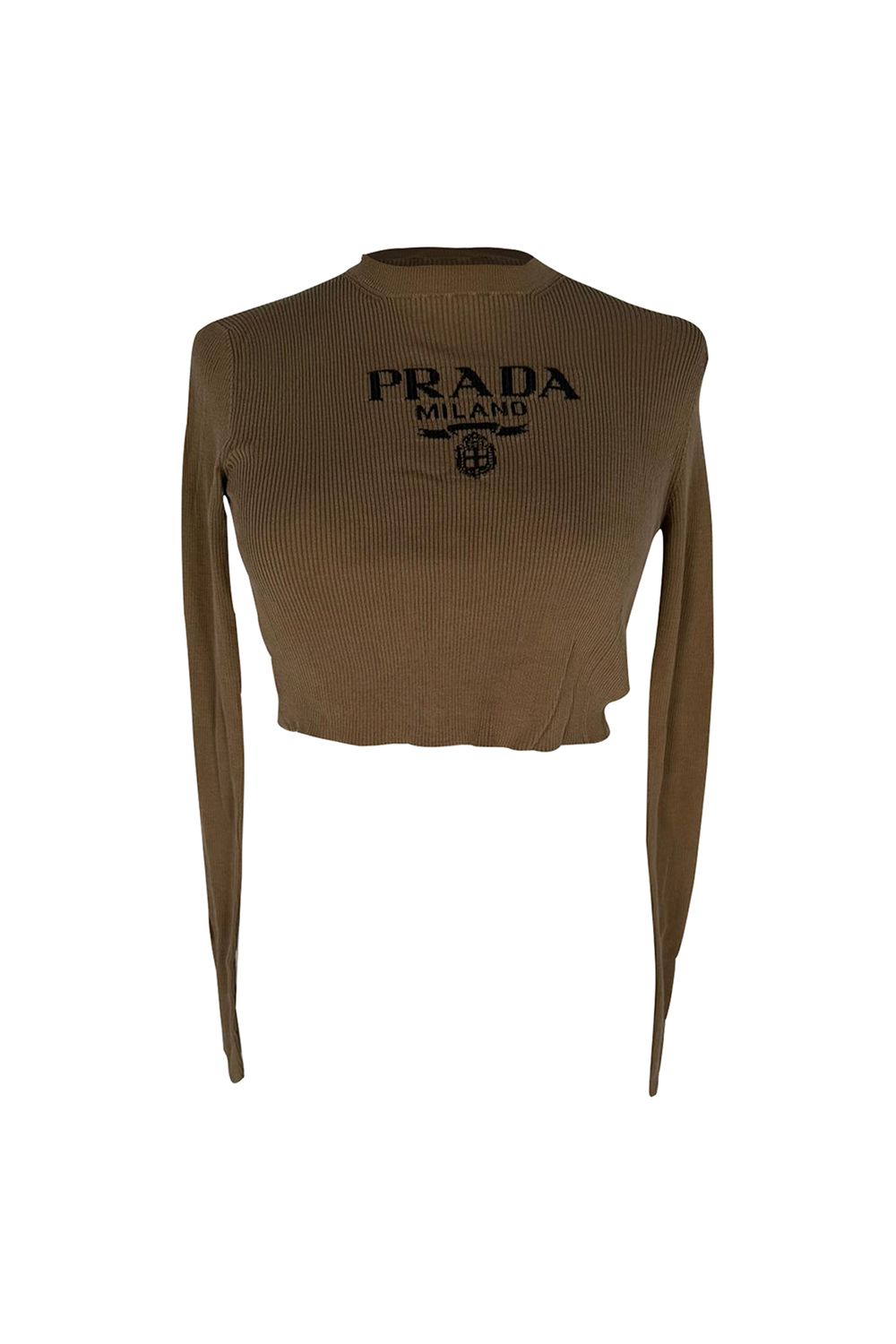 Prada Fitted Cropped Sweater in Brown Silk