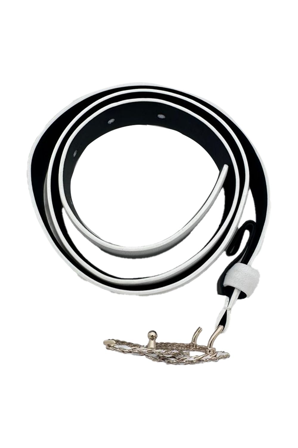 Chanel Chain Interlocking CC Logo Waist Belt in White Leather