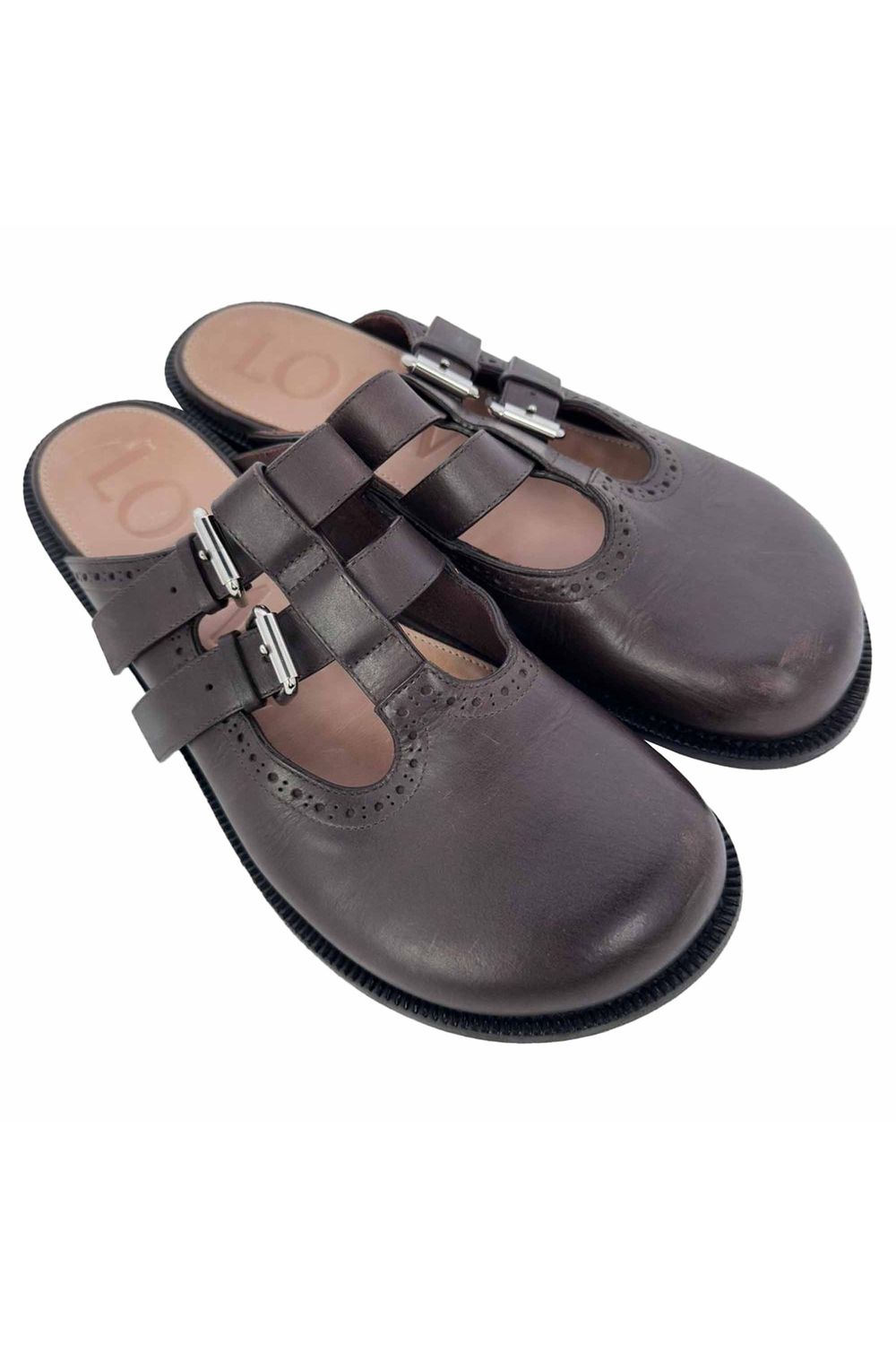 Loewe Campo Mary Jane Mules in Brown Leather 