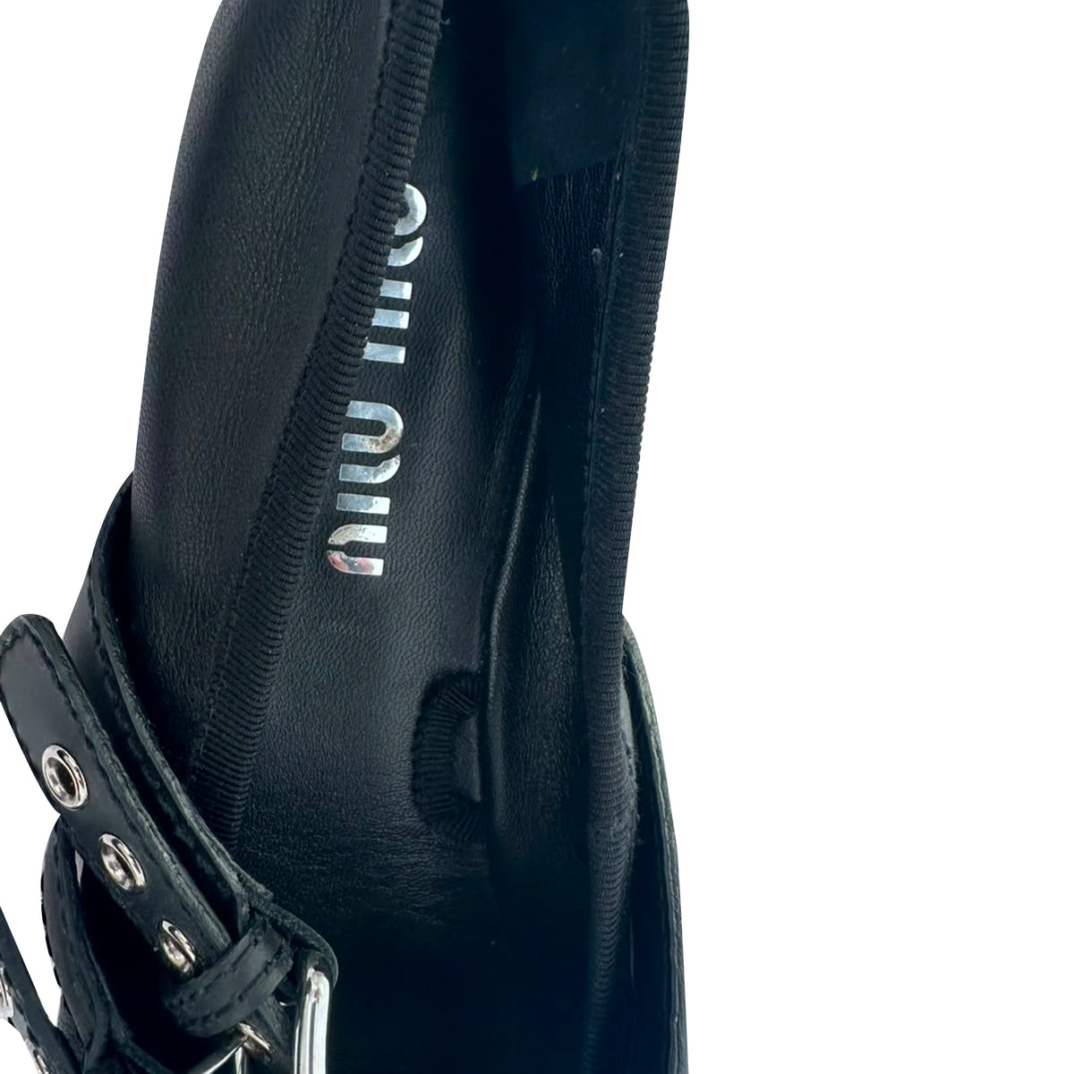 Miu Miu Buckle Accent Ballet Flats in Black Leather