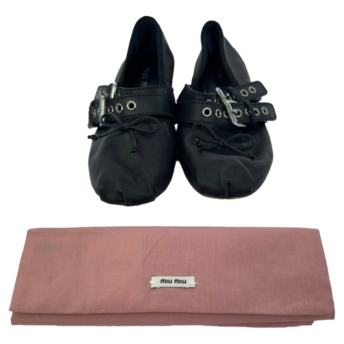 Miu Miu Buckle Accent Ballet Flats in Black Leather