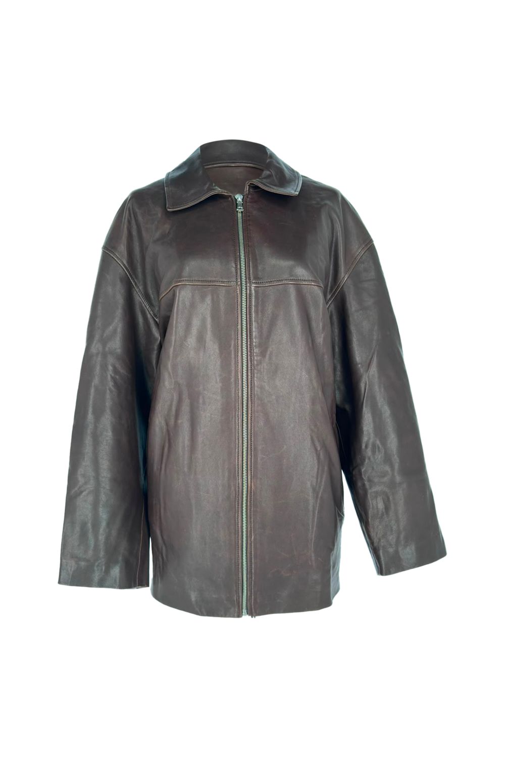 Nour Hammour Zip-Up Jacket in Brown Lambskin Leather