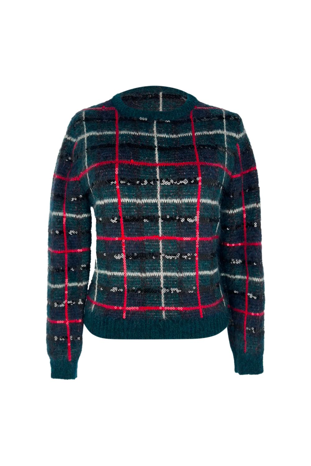  Saint Laurent Sequined Tartan Sweater in Multicolor Mohair Wool