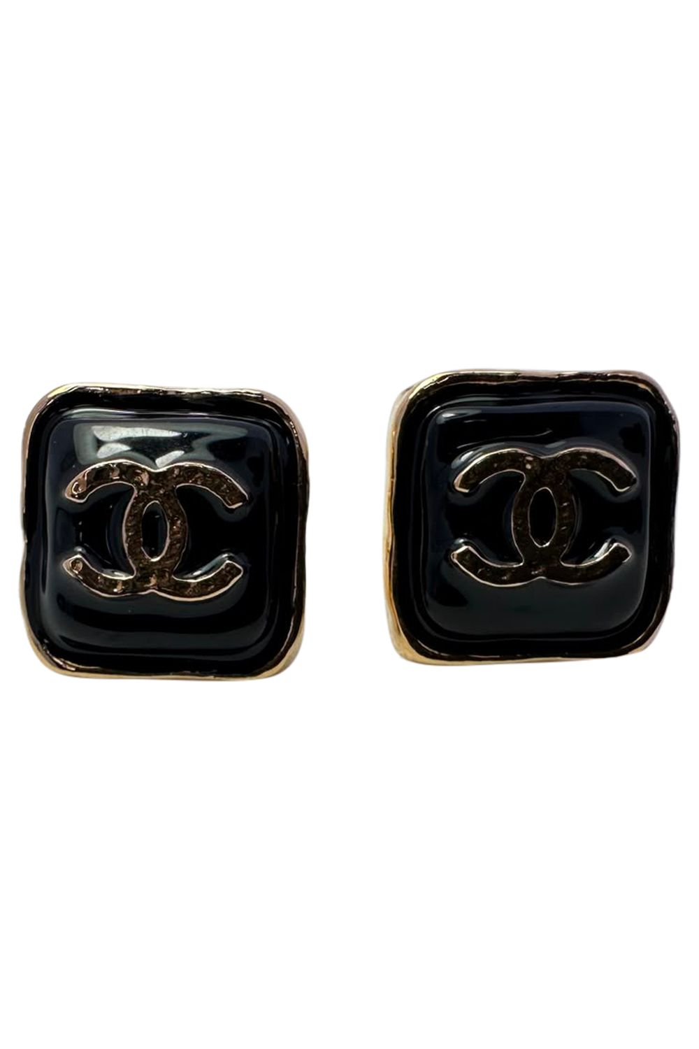  Chanel CC Stud Earrings in Black Resin