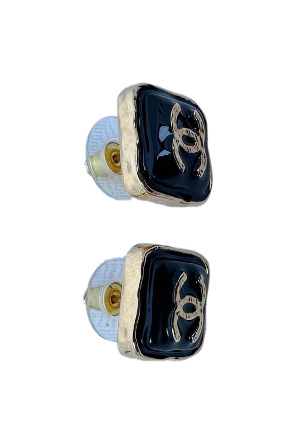  Chanel CC Stud Earrings in Black Resin