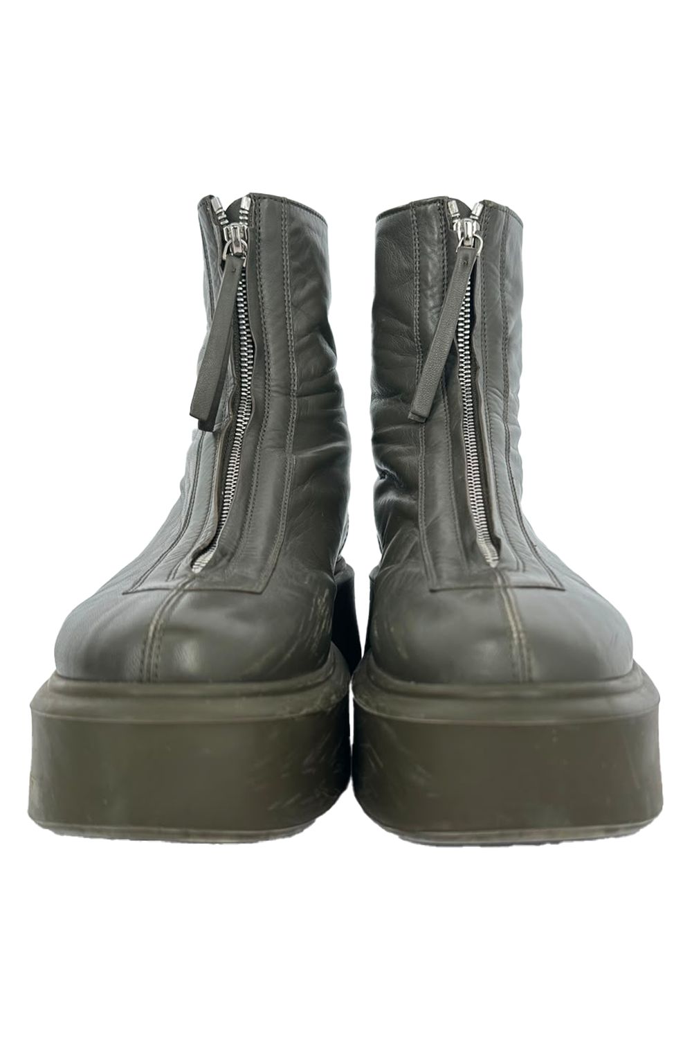 The Row Zipped Boot in Olive Green Leather