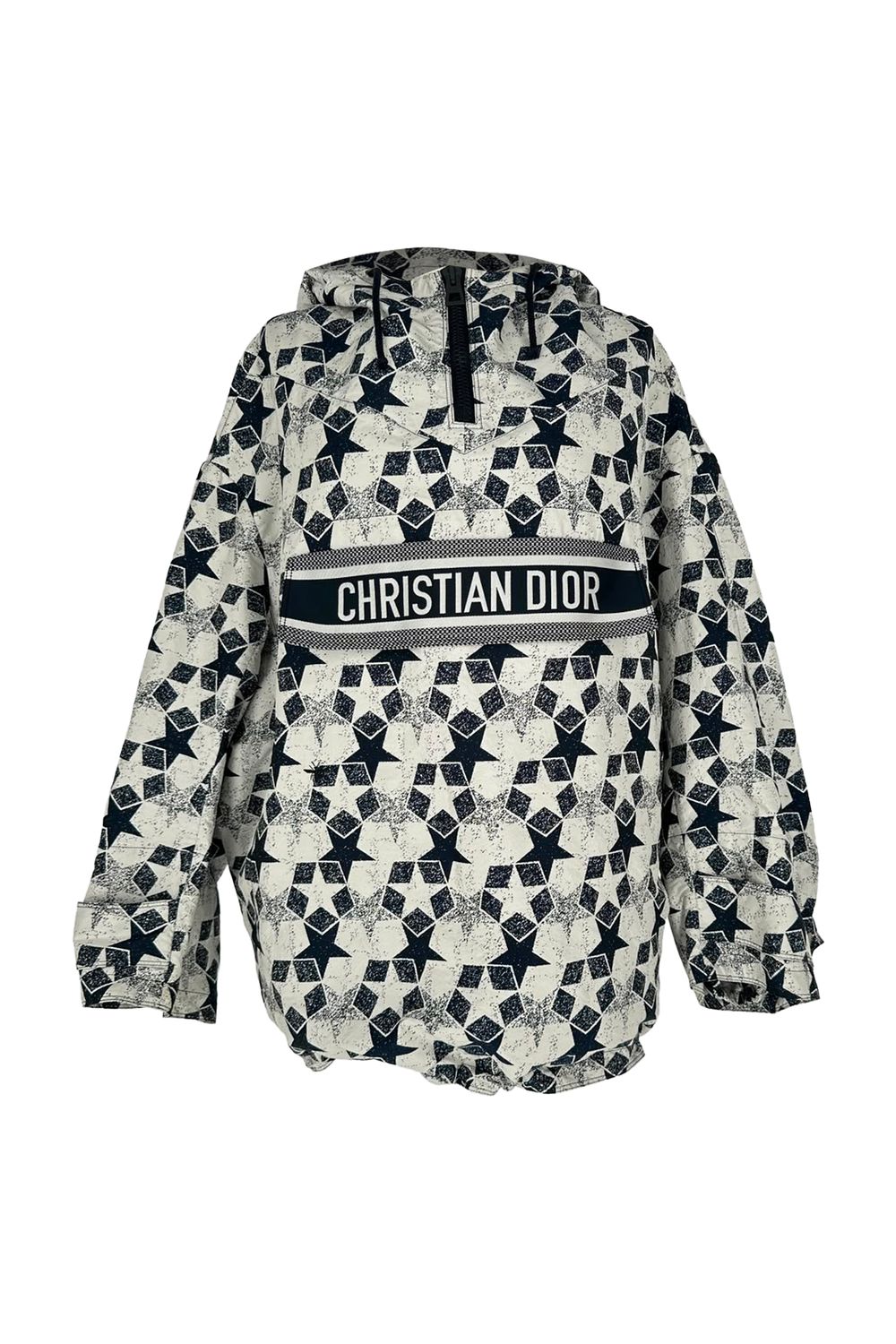  Dior Star Motif Hooded Anorak Jacket in Navy Blue Polyester
