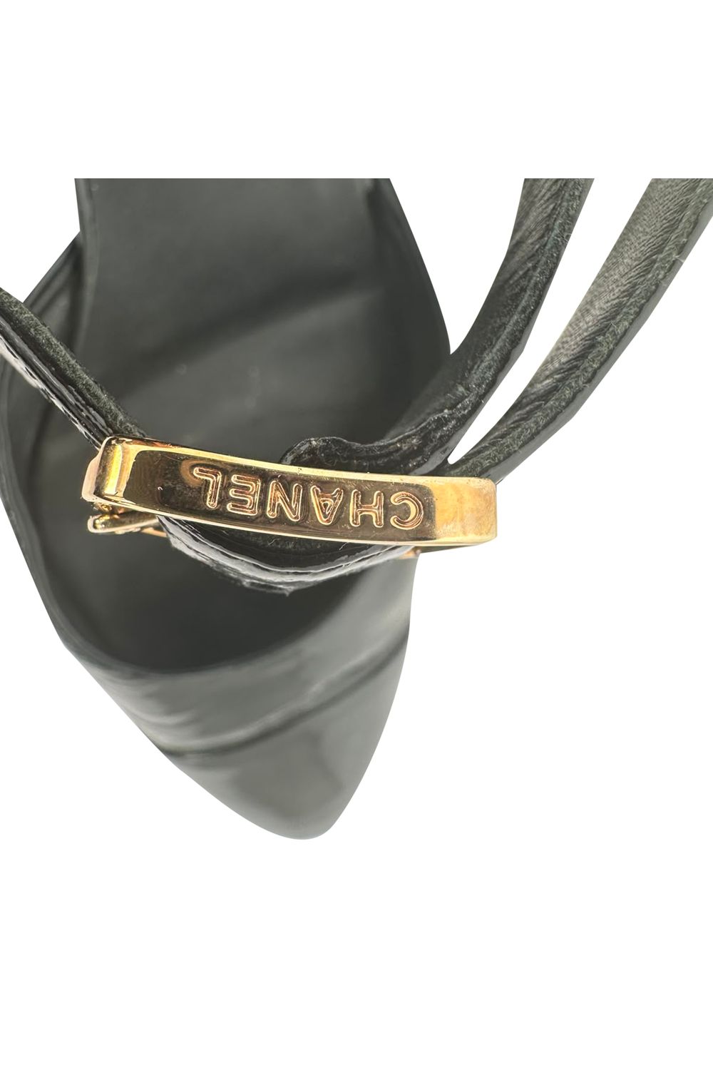 Chanel Almond-Toe Mary Jane Pumps in Black Patent Leather