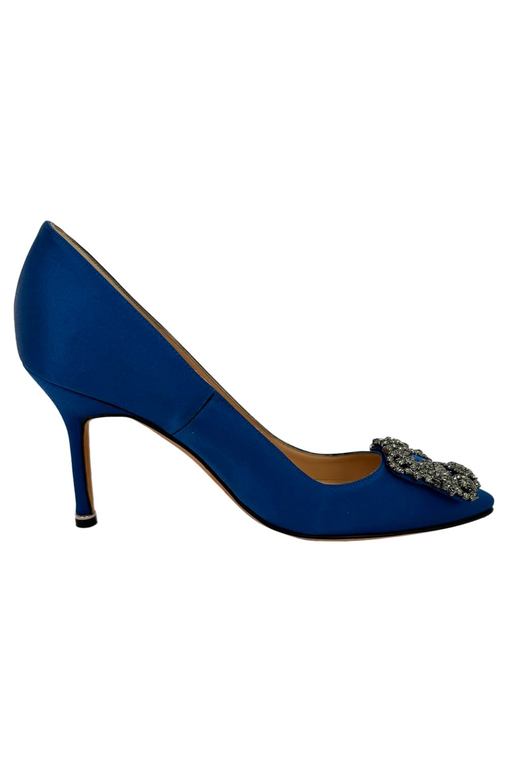 Manolo Blahnik Hangisi Embellished Pumps in Blue Satin