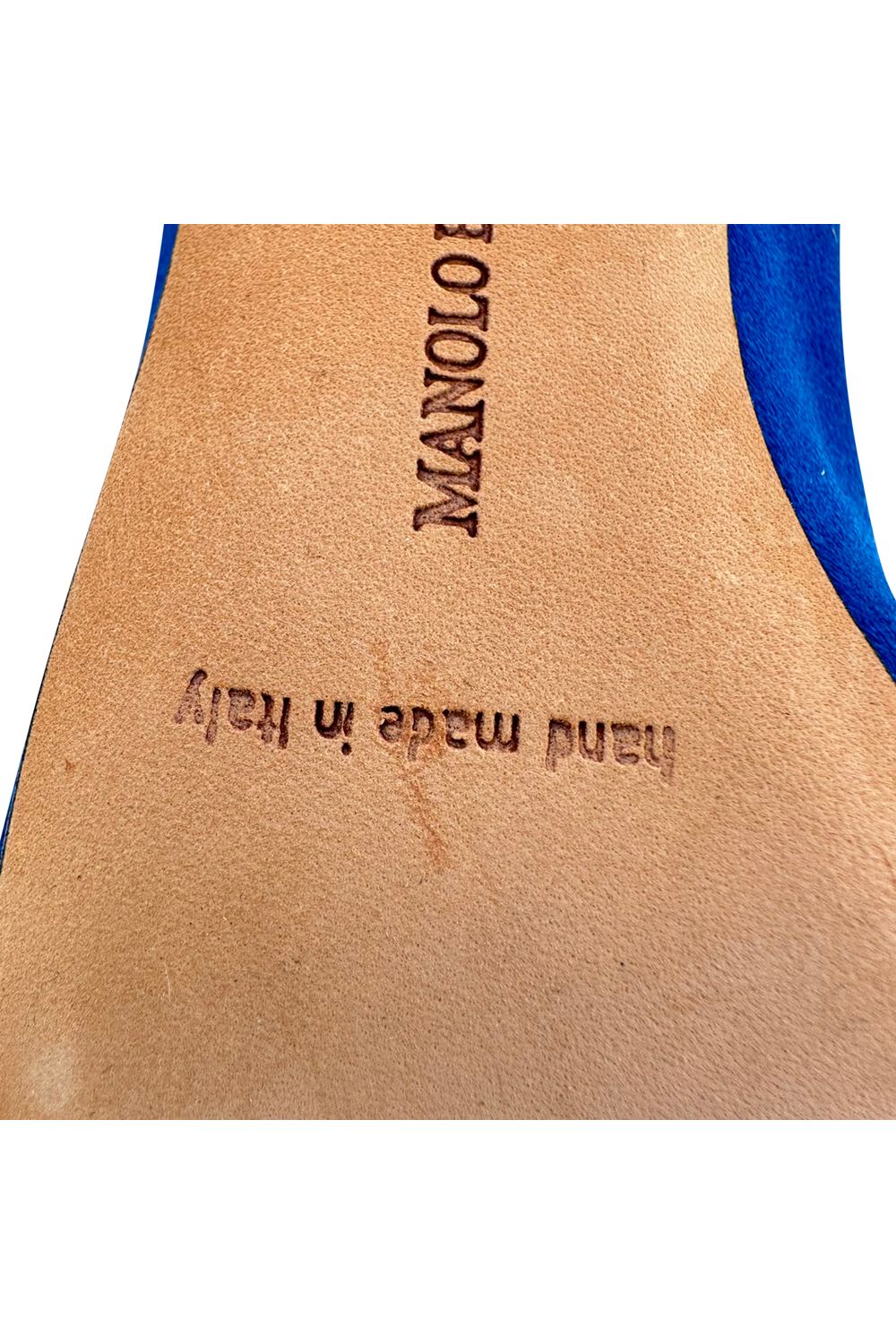 Manolo Blahnik Hangisi Embellished Pumps in Blue Satin