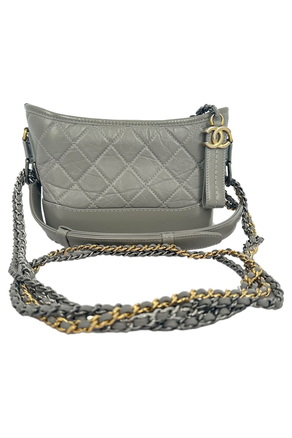 Chanel Small Gabrielle Hobo Bag in Grey Leather