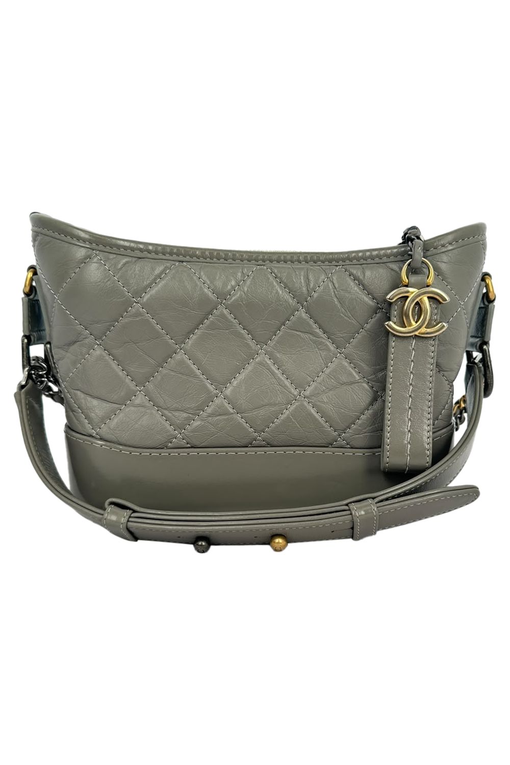 Chanel Small Gabrielle Hobo Bag in Grey Leather