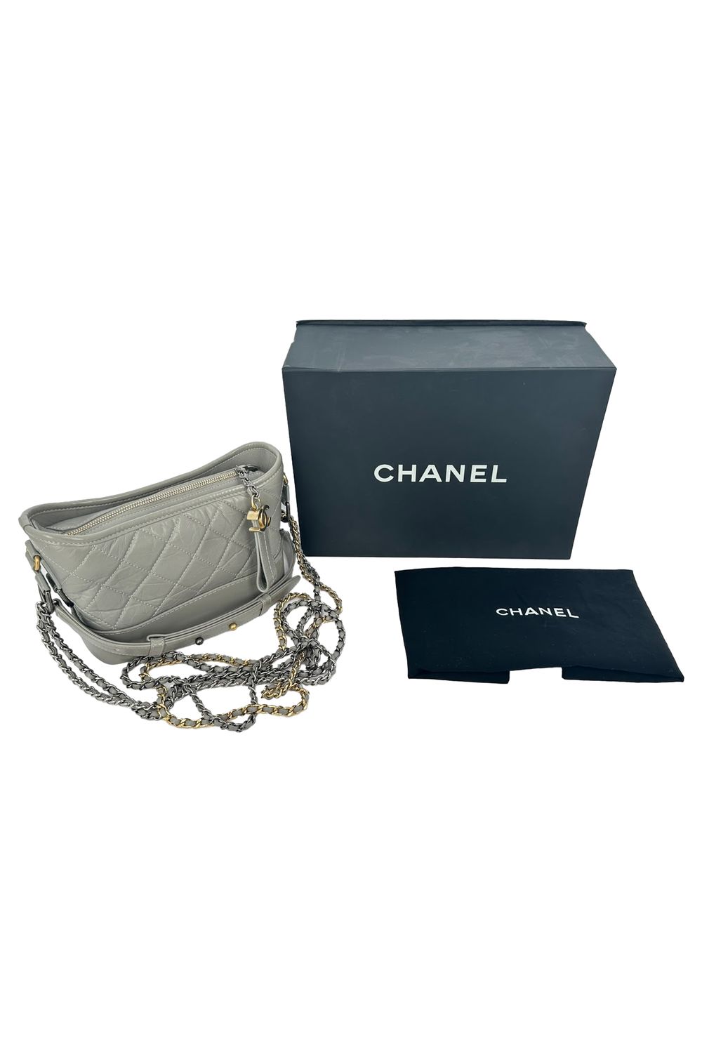 Chanel Small Gabrielle Hobo Bag in Grey Leather