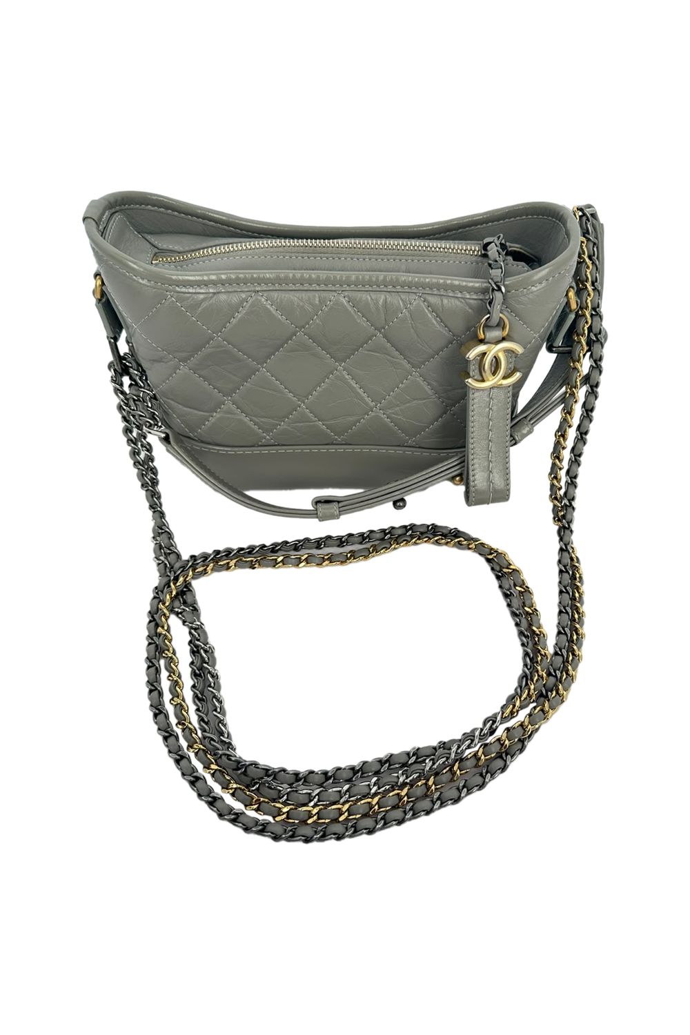 Chanel Small Gabrielle Hobo Bag in Grey Leather