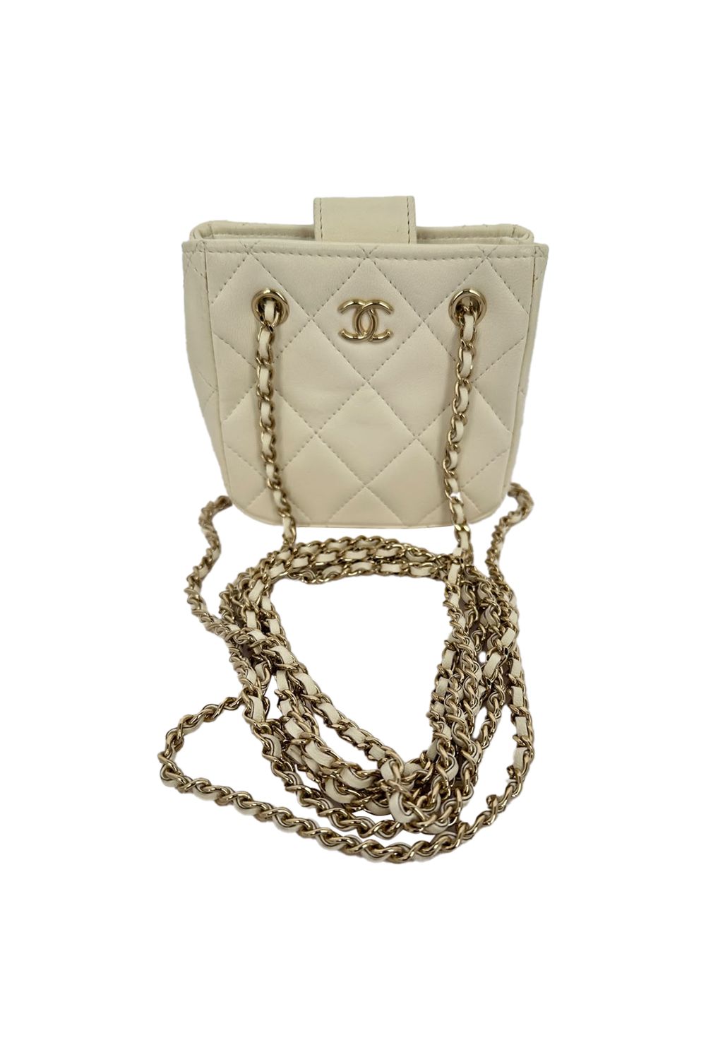 Chanel Quilted Mini Square Clutch in Ivory Leather