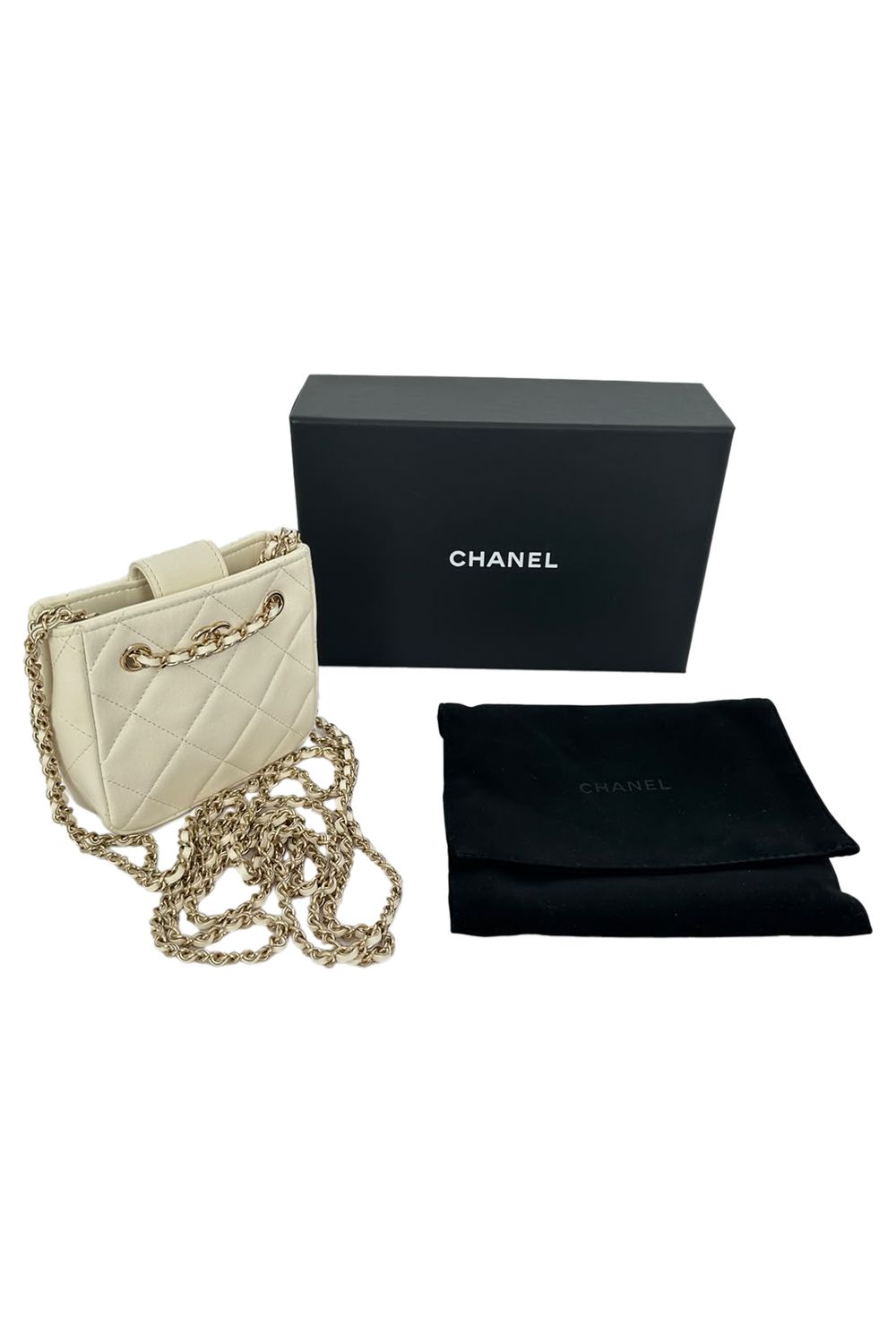 Chanel Quilted Mini Square Clutch in Ivory Leather