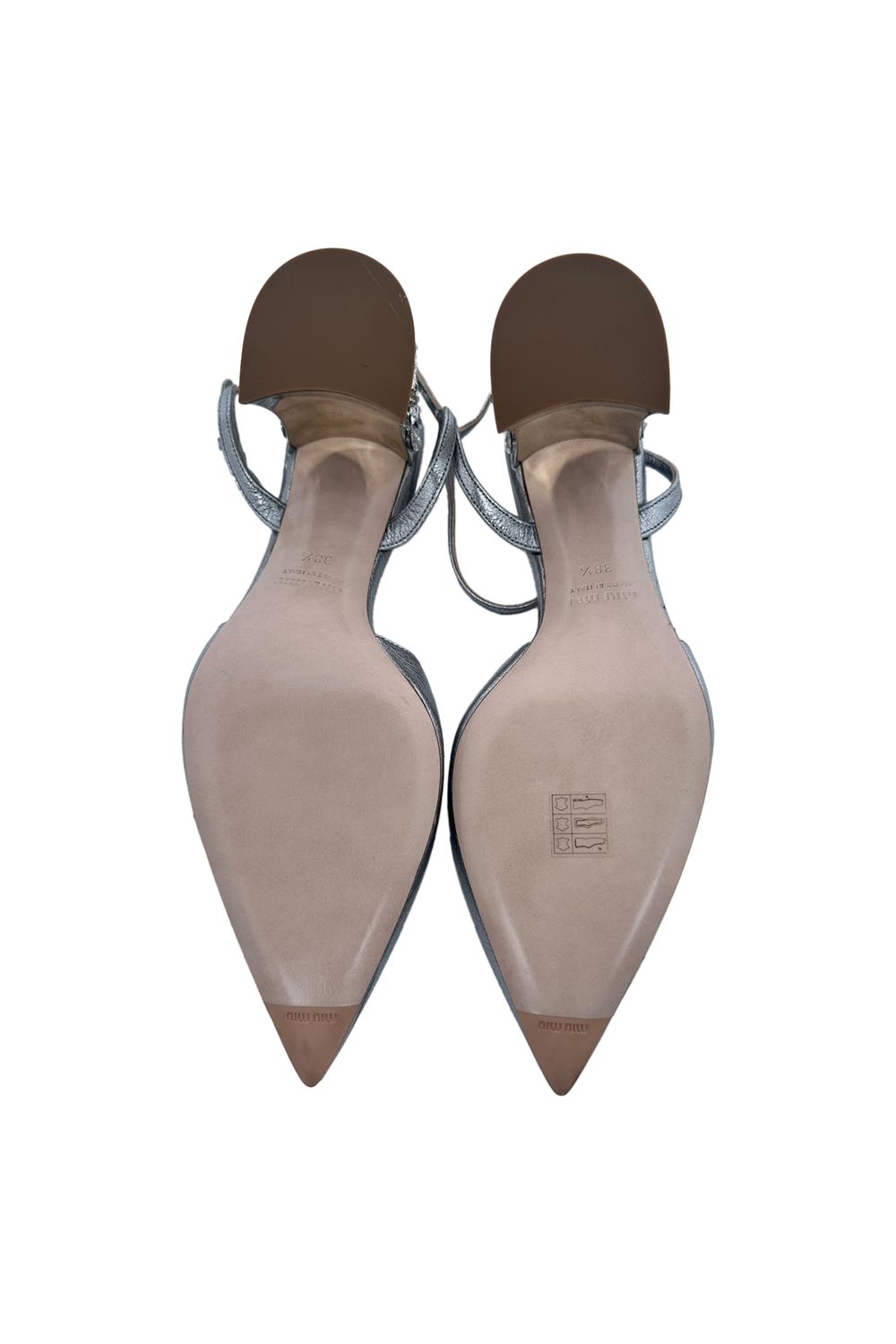Miu Miu.Pointed-Toe Jewel-Embellished Slingback Block Heels in Silver Leather
