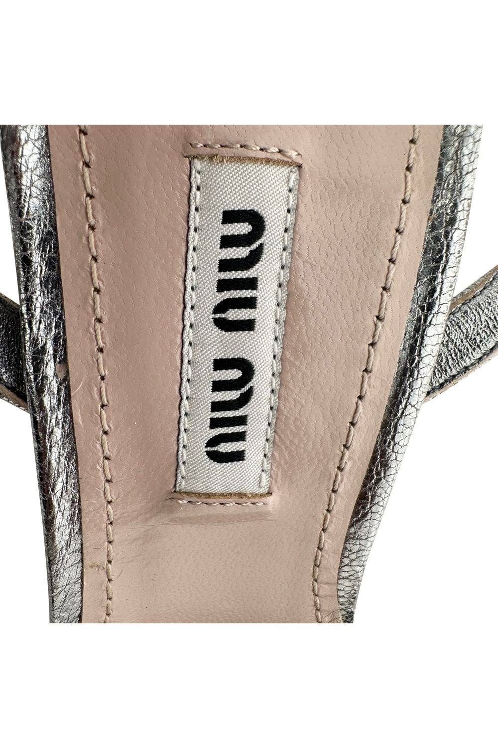 Miu Miu.Pointed-Toe Jewel-Embellished Slingback Block Heels in Silver Leather