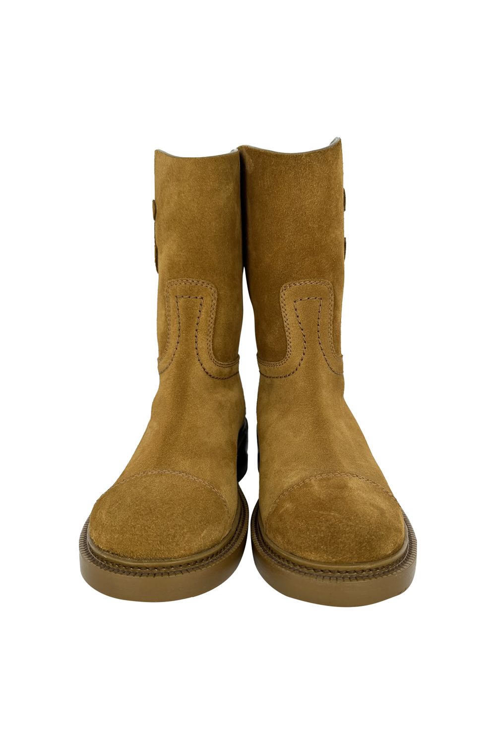 Chanel Interlocking CC Logo Mid-Calf Riding Boots in Camel Suede 