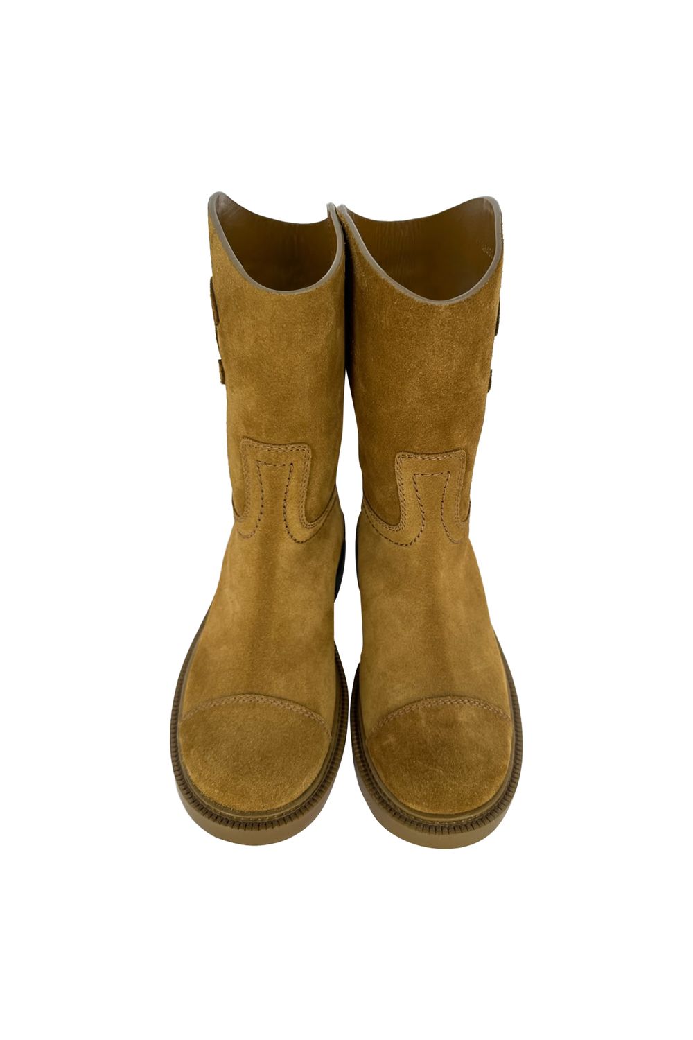 Chanel Interlocking CC Logo Mid-Calf Riding Boots in Camel Suede 