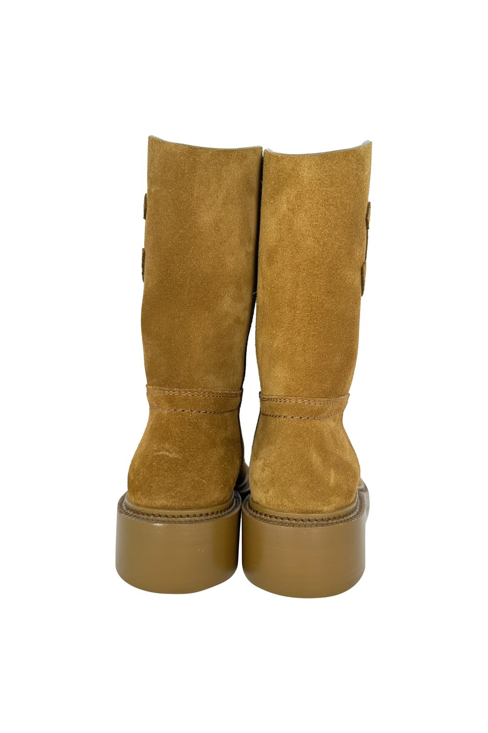 Chanel Interlocking CC Logo Mid-Calf Riding Boots in Camel Suede 
