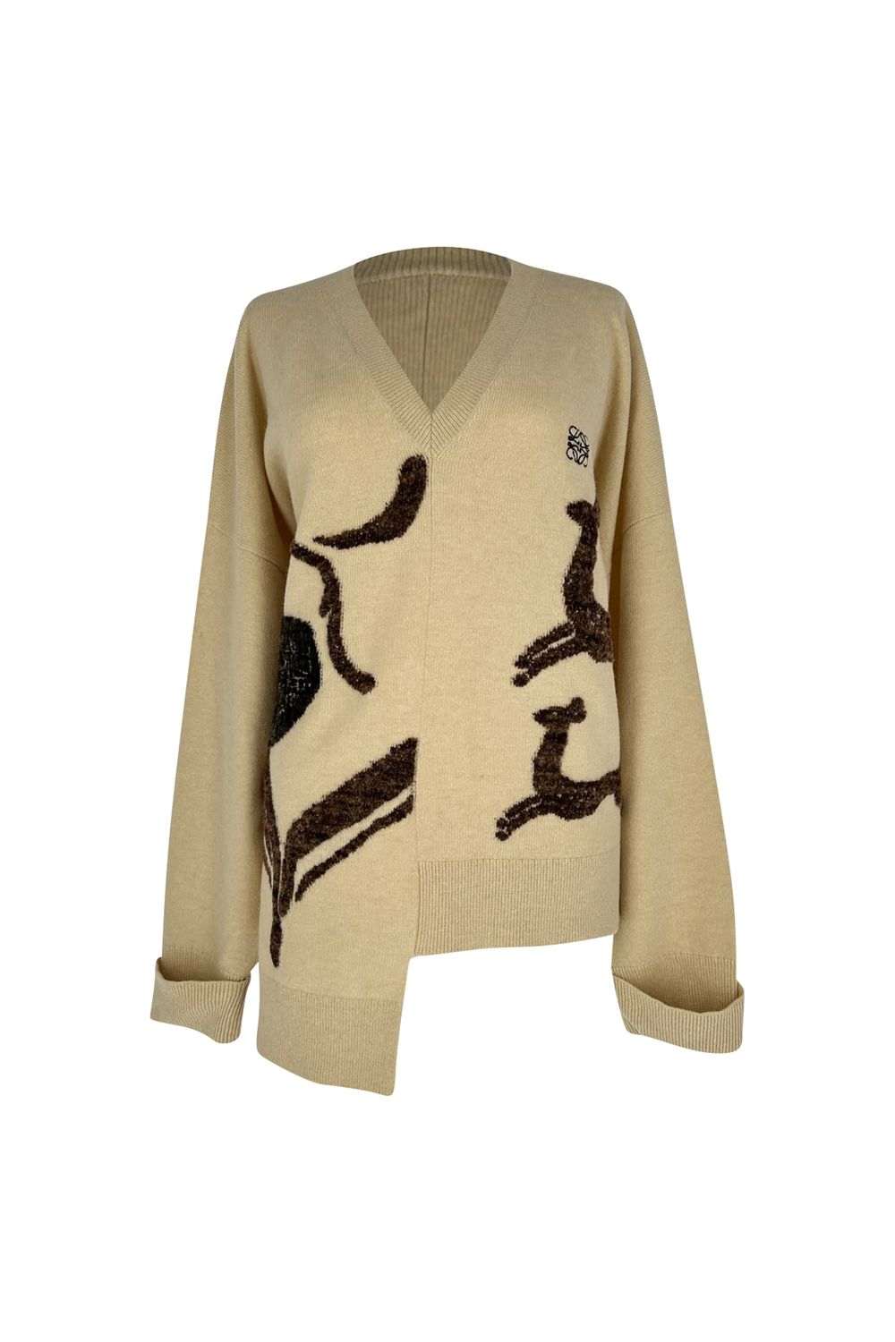 Loewe Asymmetric Deer Sweater in Beige Wool