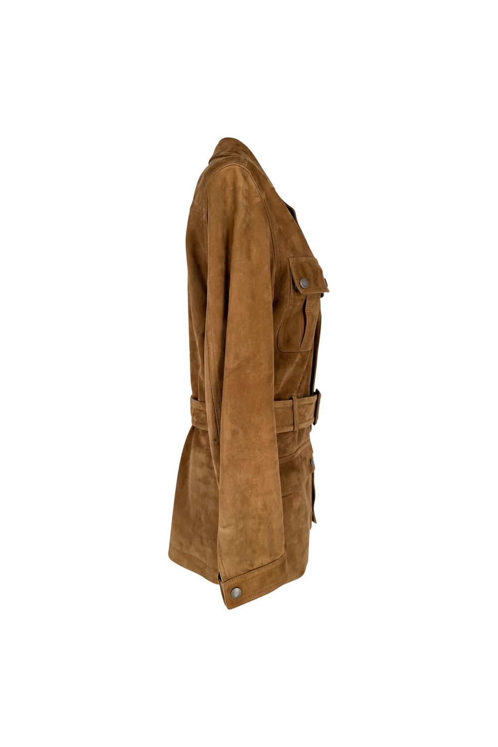Saint Laurent Belted Safari Jacket in Tan Brown Suede