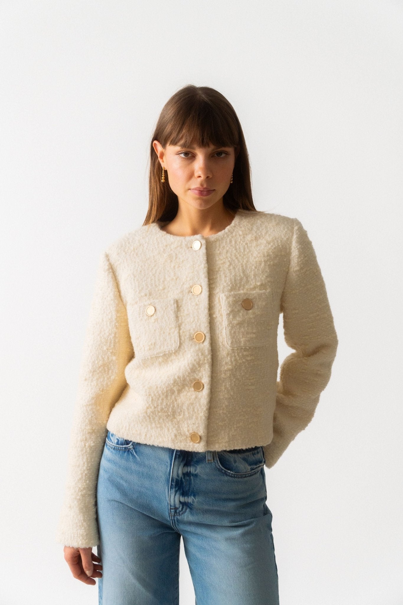Frame Cropped Button Front Jacket - Bessette