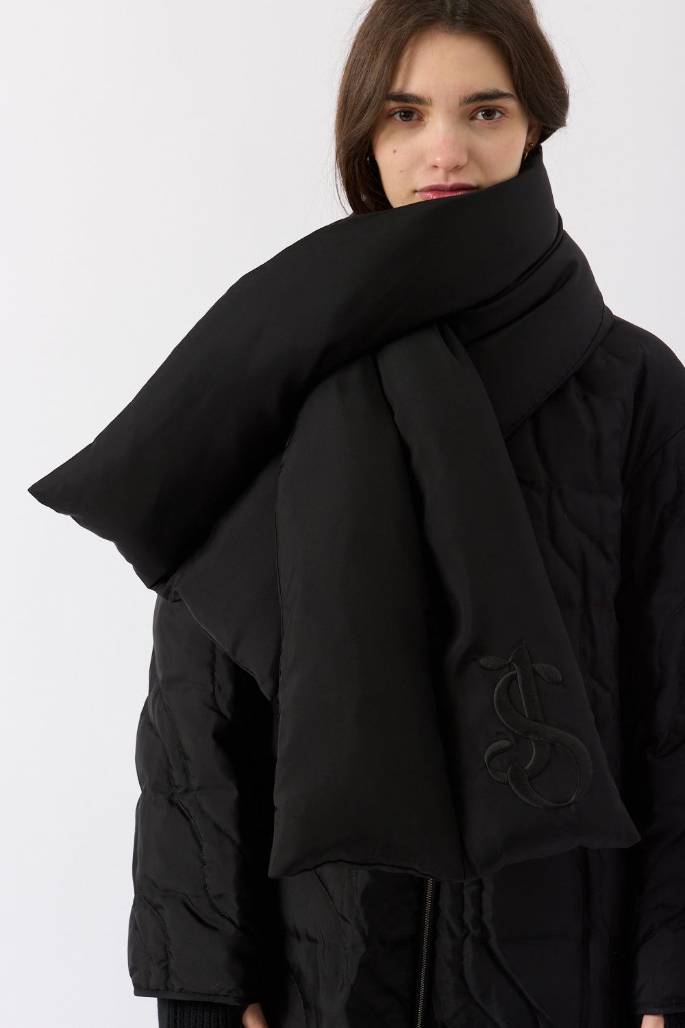 Jil Sander Quilted Down Coat with Padded Scarf - Bessette
