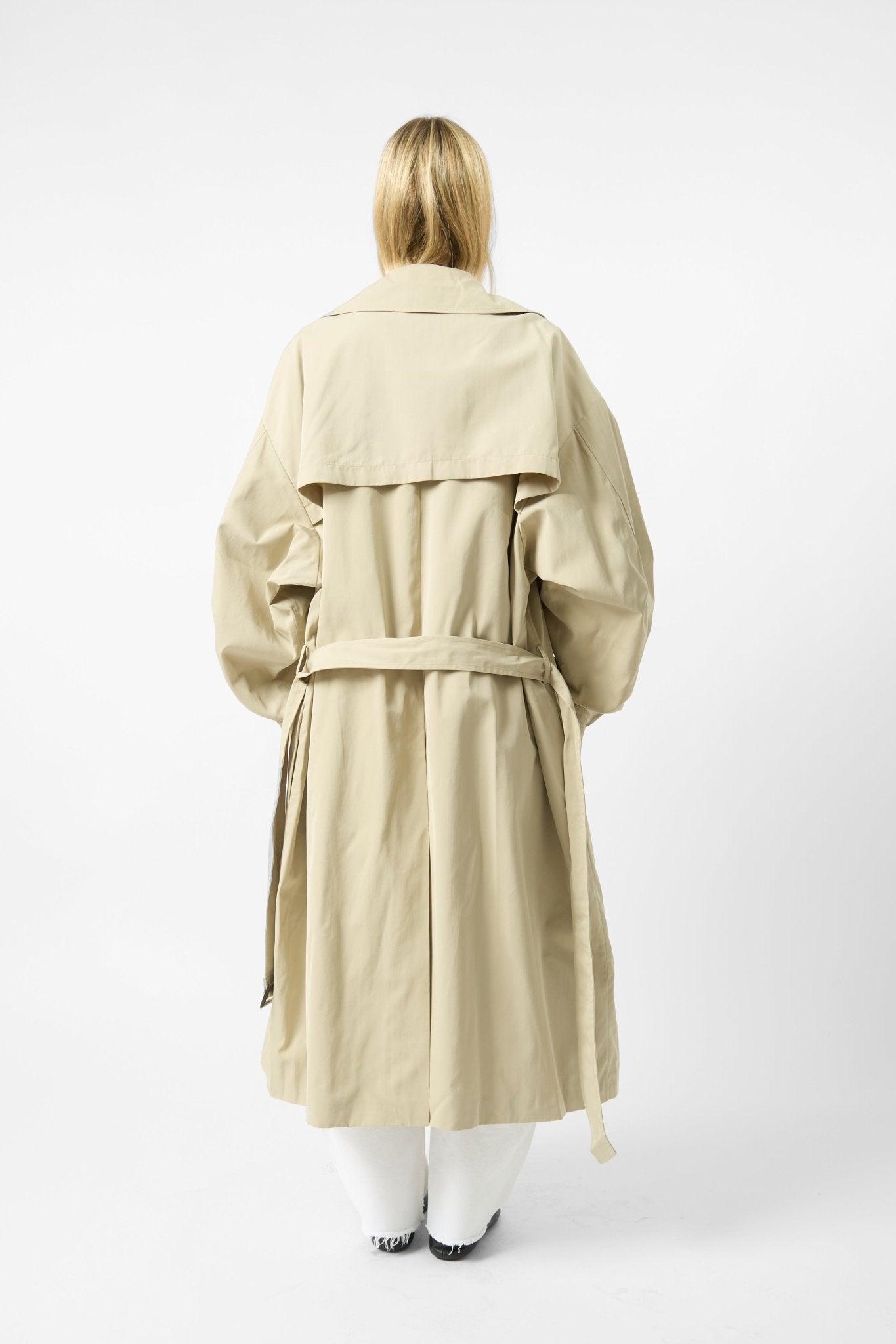 The Frankie Shop Mavis Oversize Long Trench Coat in Beige - Bessette