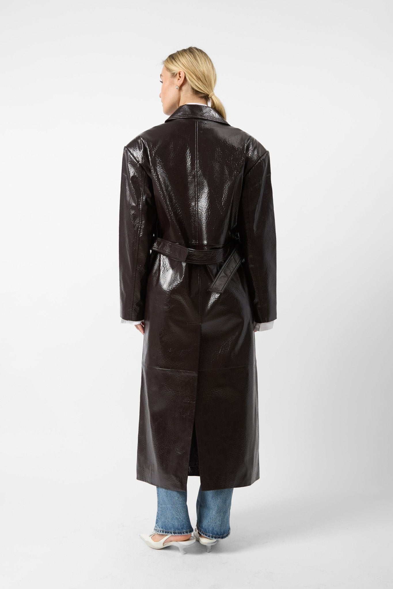 The Frankie Shop Tina Double-Breasted Faux Leather Trench Coat - Bessette